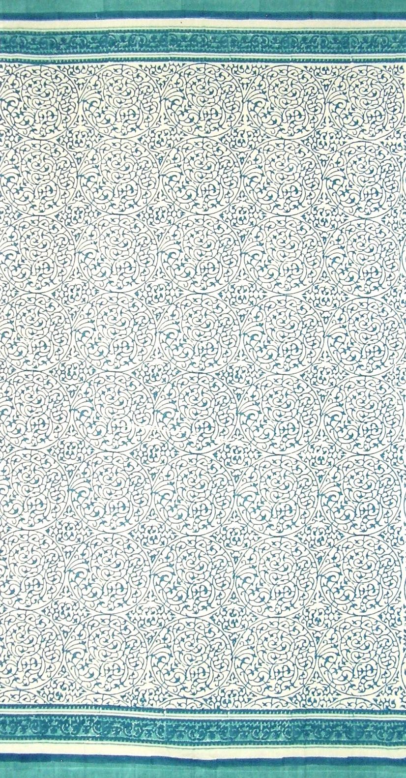 Persian Filigree Block Print Curtain Drape Panel Cotton 46″ x 88″ Teal Blue
