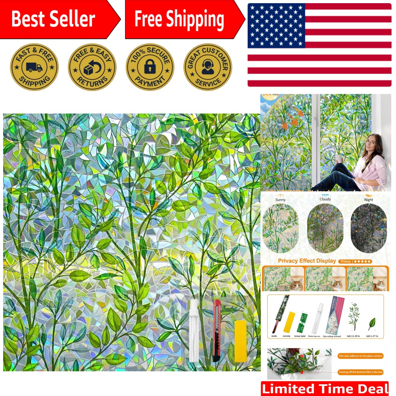 Window Privacy Film Stain Glass Window Film Rainbow Window Film Window