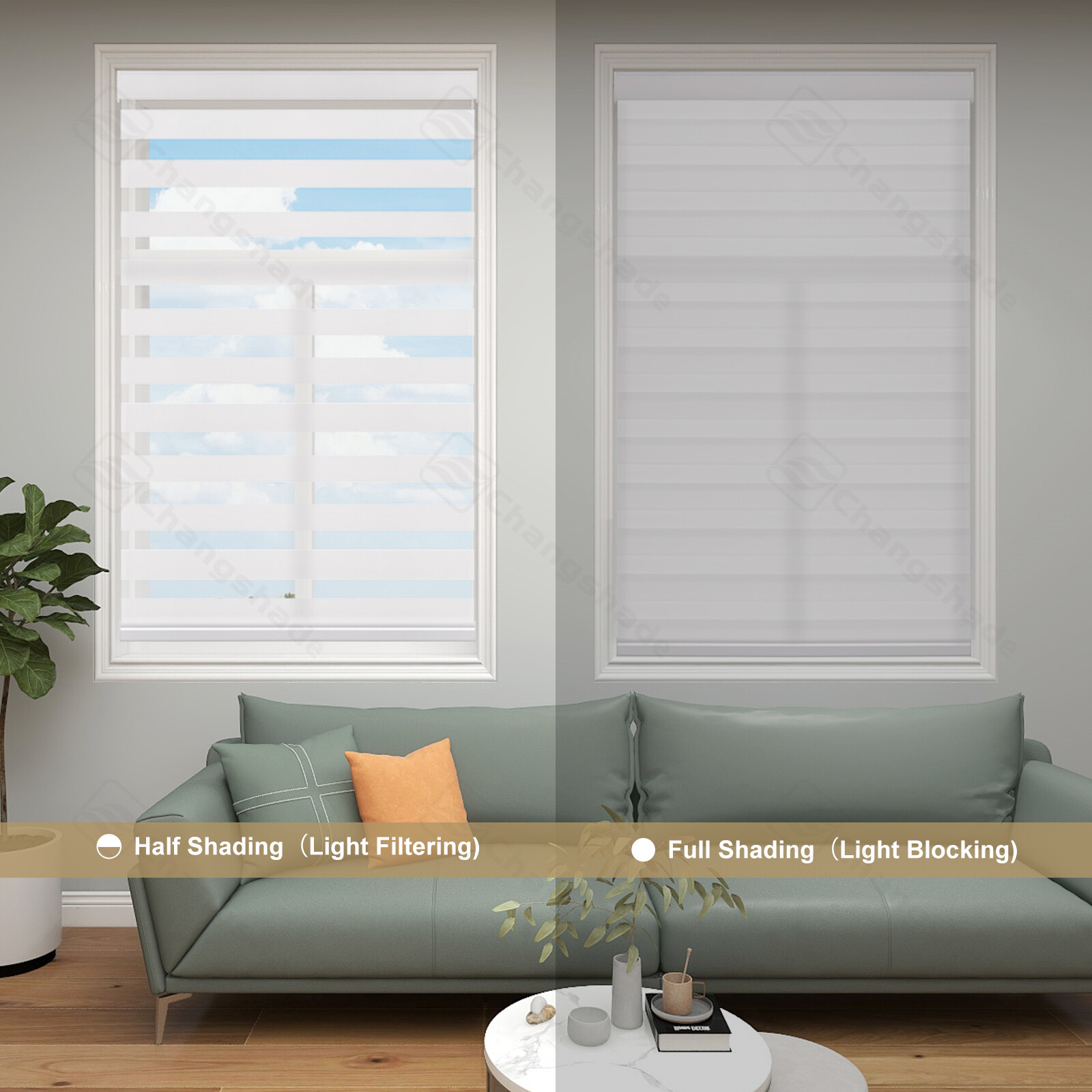 Changshade CUSTOM Made Cordless Light Filtering Zebra Roller Shade Window Blinds