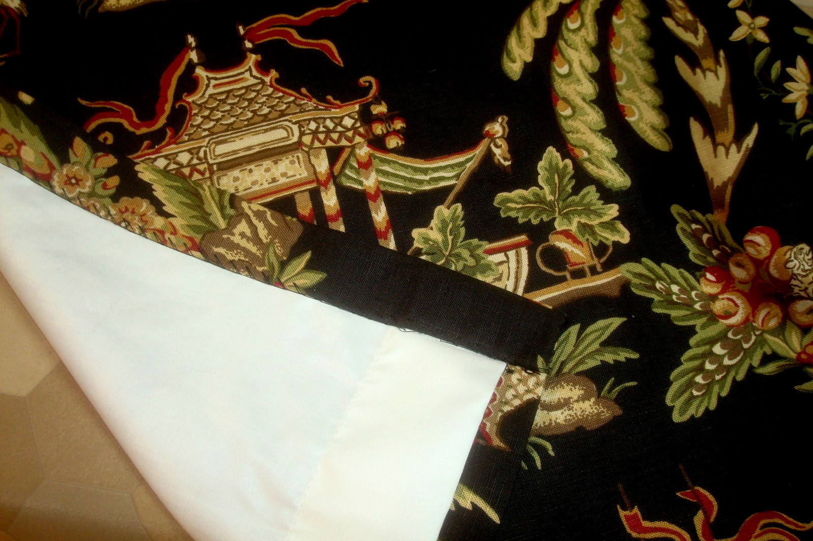 New Custom DRAPES Thibaut Tea House Asian Pagoda 2 pc Lined Pleats 100″ lg Black
