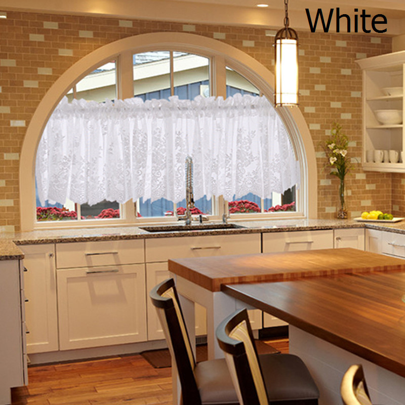 Embroidery Lace Short Curtain Semi-sheer Solid Floral Home Cafe Cabinet Valance