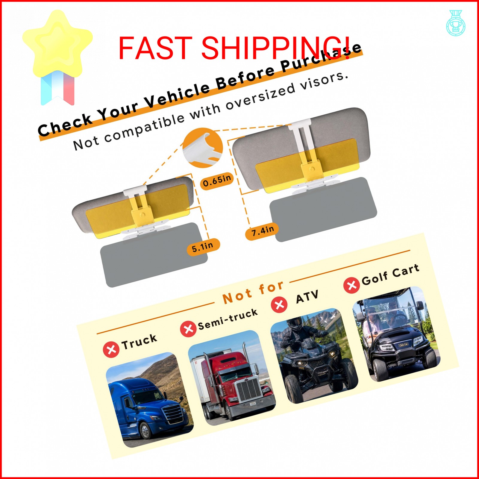 Sun Visor Extender for Car, Day & Night Anti-Glare Sun Visor for Car, Polarized