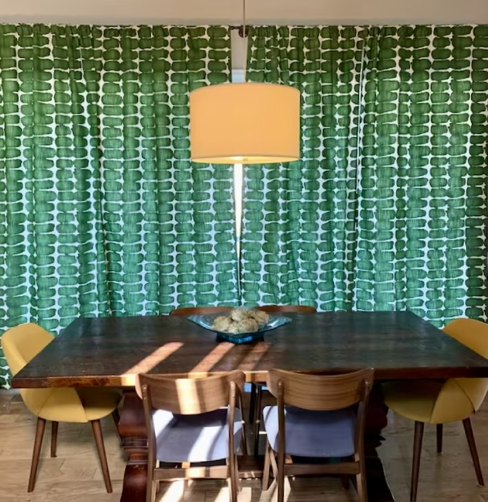 Curtains Made in the USA, Shibori Dot Green, Medium Weight Cotton Slub