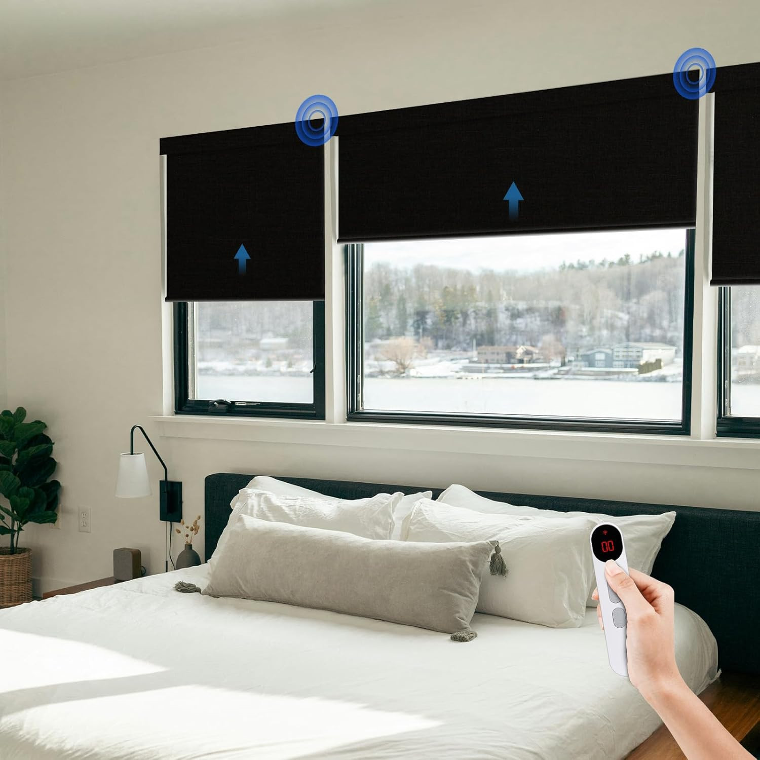 Motorized Blinds for Windows – Hapadif Roller Window Shades with Remote, No-Dril