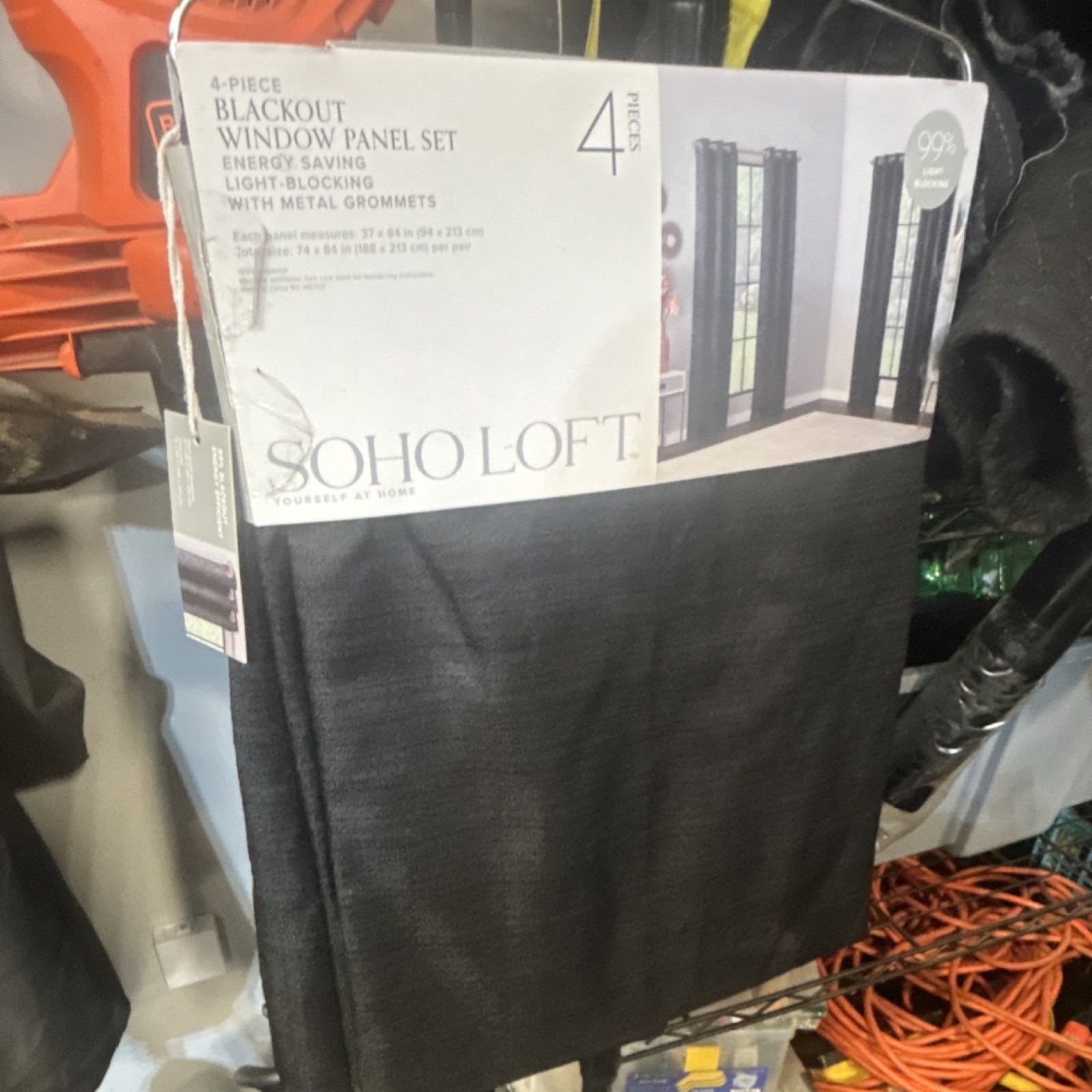 SOHO LOFT 4-Piece Blackout Window Panel Set, Black, Grommets, 99% Blackout