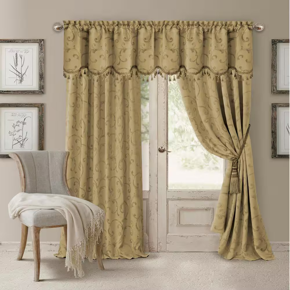 Gold Jacquard Blackout Curtain – 52 In. W X 95 In. L