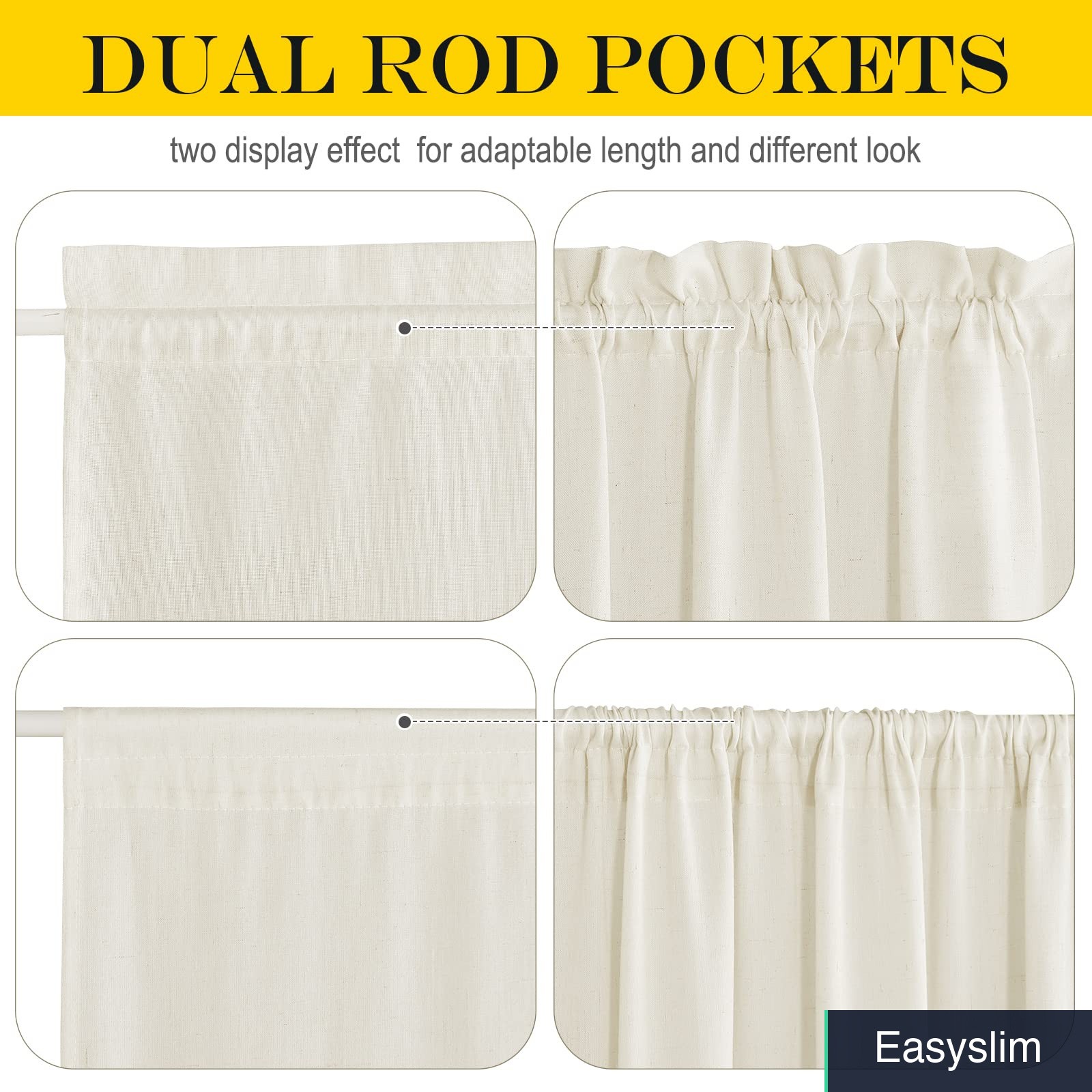 Linen French Door Curtain with Drawstring Tieback, 26″W x 80″L Rod Pocket