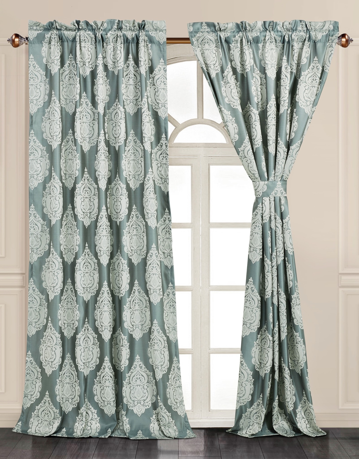Sterling Creek Luxury Traditional Jacquard Medallion Window Curtain Panel Set