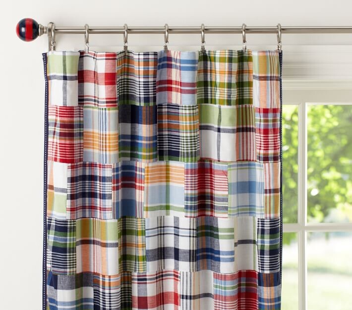 5 PAIRS POTTERY BARN KIDS MADRAS PLAID PATCHWORK COTTON BLACKOUT CURTAINS 44×63