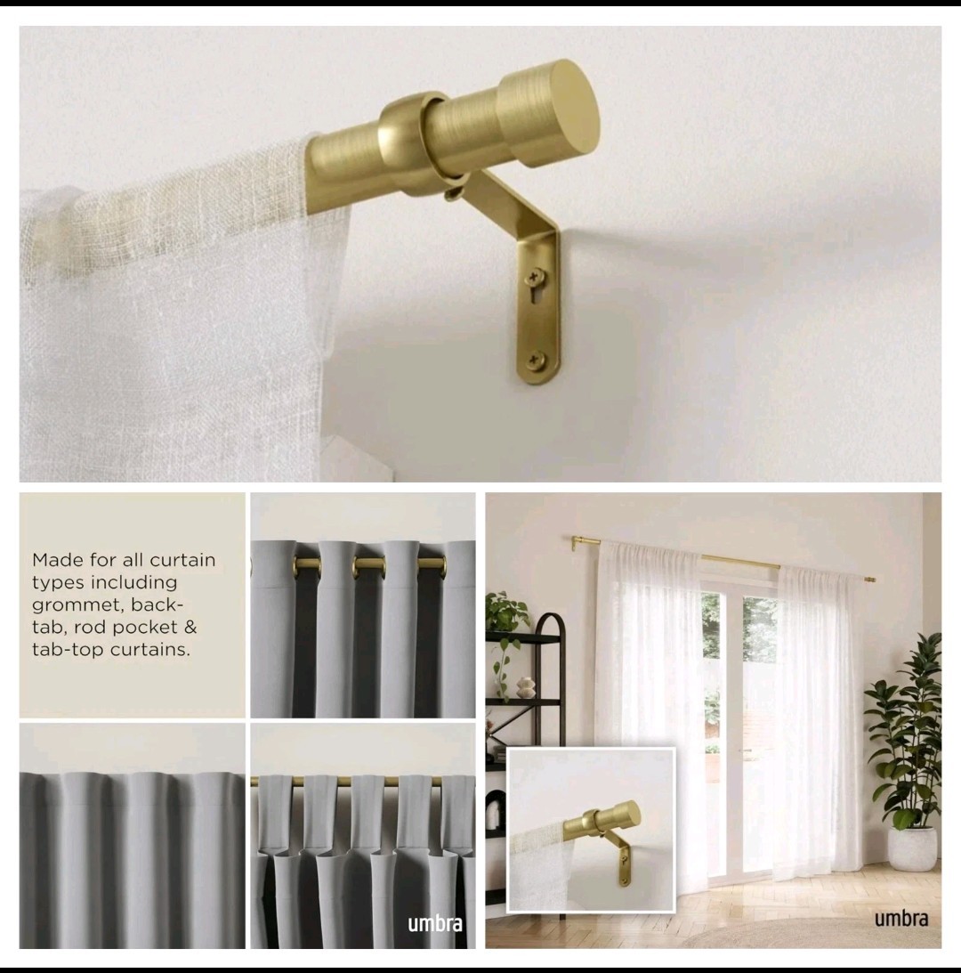 NEW Umbra Cappa Adjustable Curtain Rod 33-66 Inch Modern Brass Design