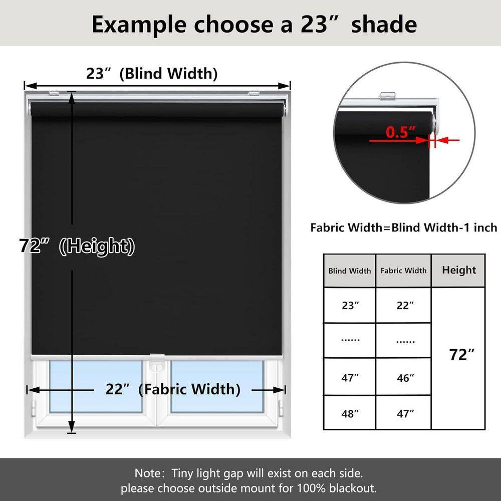 Black Cordless Blackout Polyester Fabric Roller Shades with Spring System UV Pro