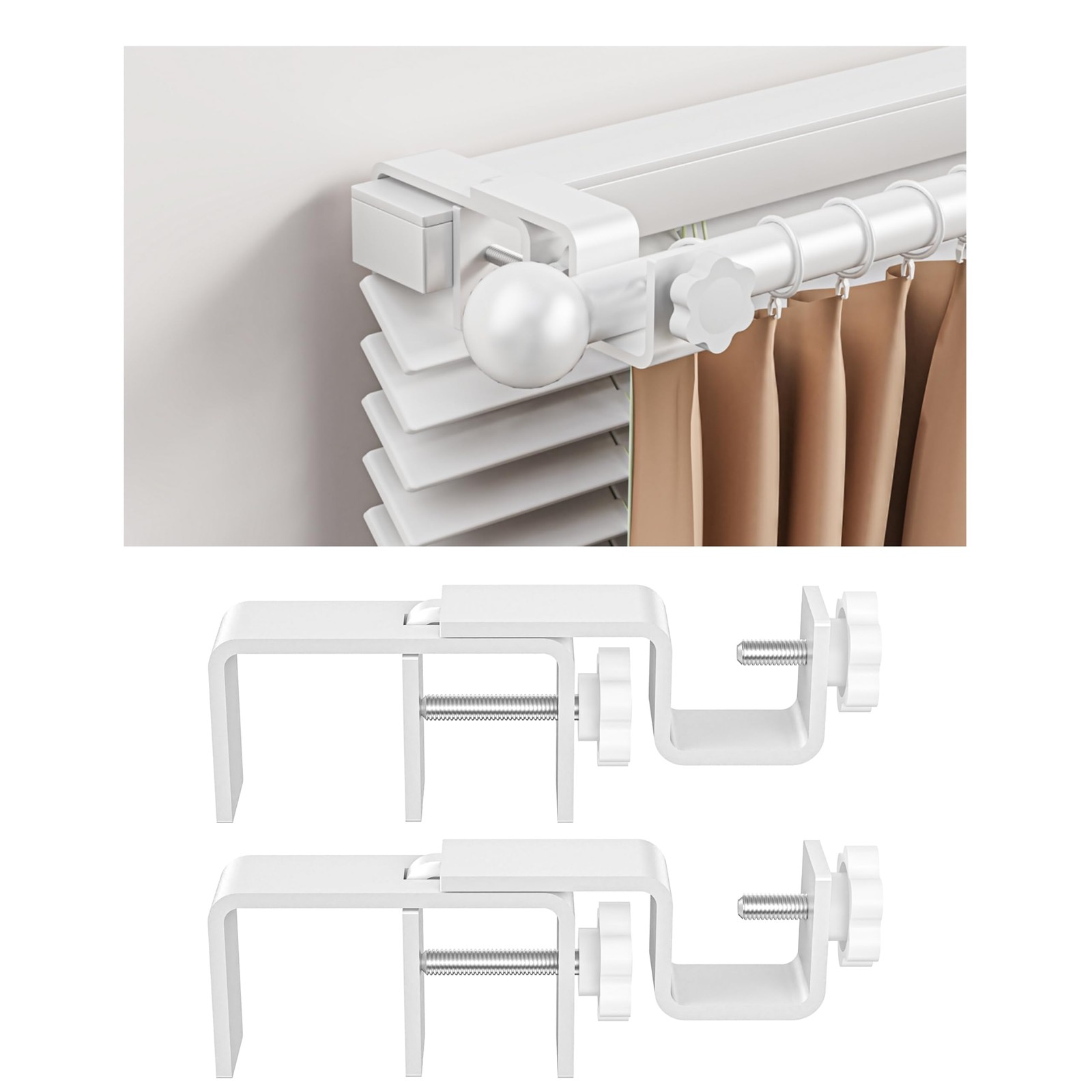 2 PCS White Over Blinds Curtain Rod Bracket 1.32 Inch Rectangular Headrail