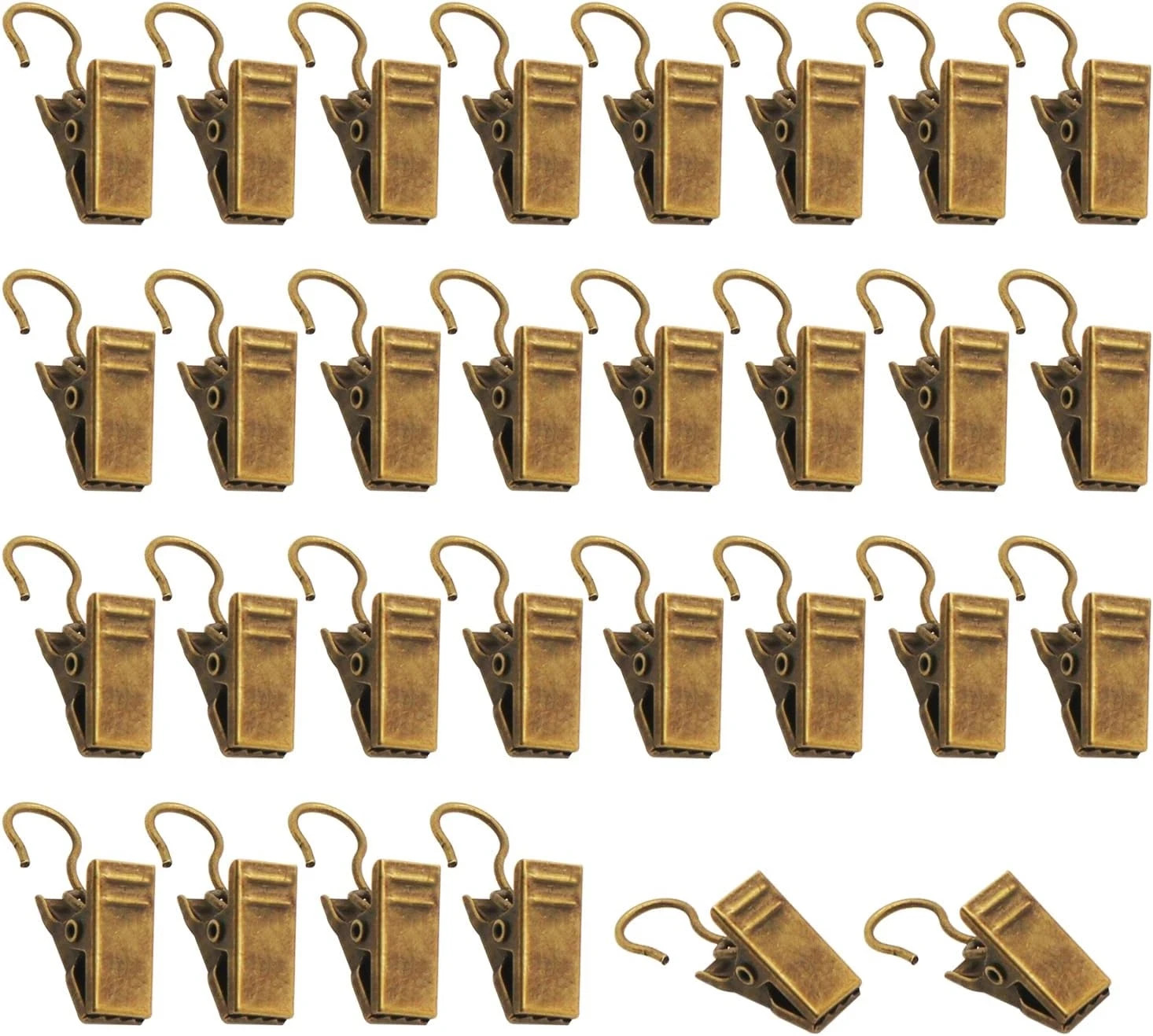 Pack of 80 Antique Brass Small Heavy-Duty Hook Clip Set Curtain Clips Metal Curt