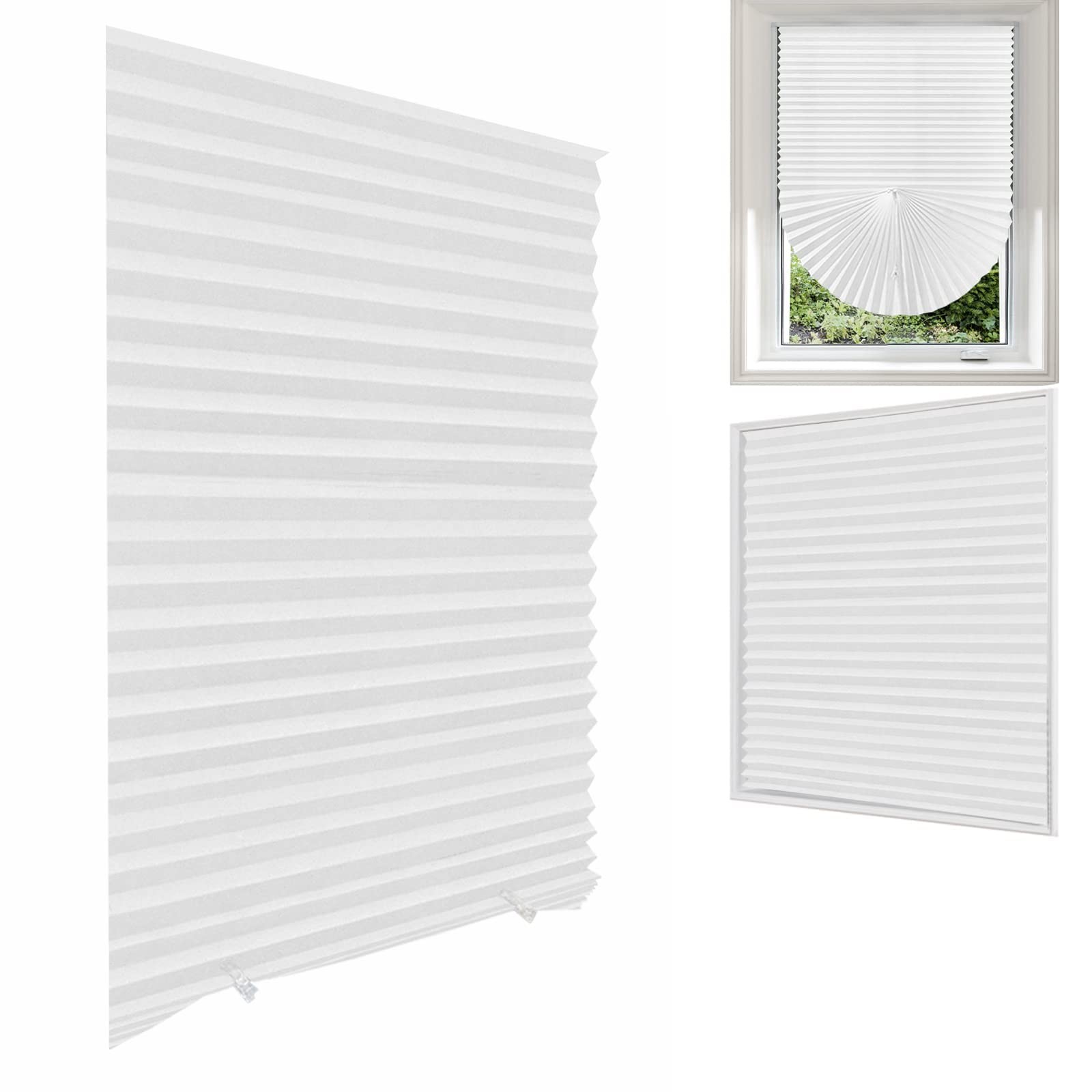 MALOKI Temporary Window Blinds, Pleated Shades 24″W x 59″H, White – 1 Pack