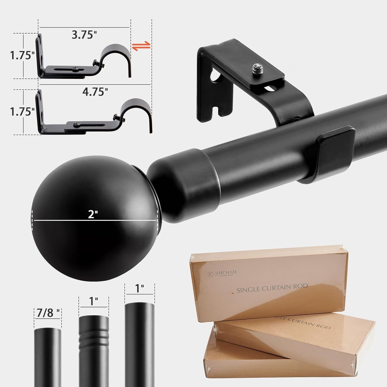 Black Curtain Rods for Windows 1 Inch Heavy Duty Adjustable Outdoor Indoor Set