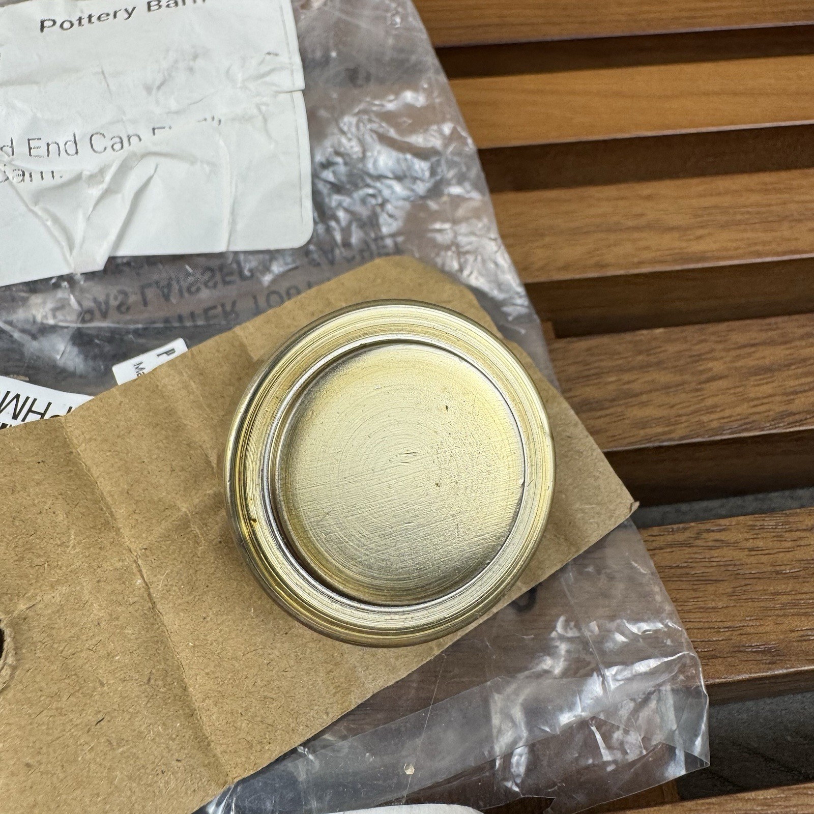 Pottery Barn Everson Round End Cap Finials 1.25” Set/2 Brass Scuffed Read OB