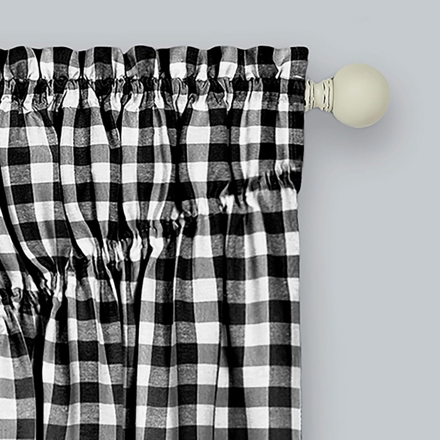 Buffalo Check Gathered Swag Window Curtain Pair – 72 Inch Width, 63 Inch Length