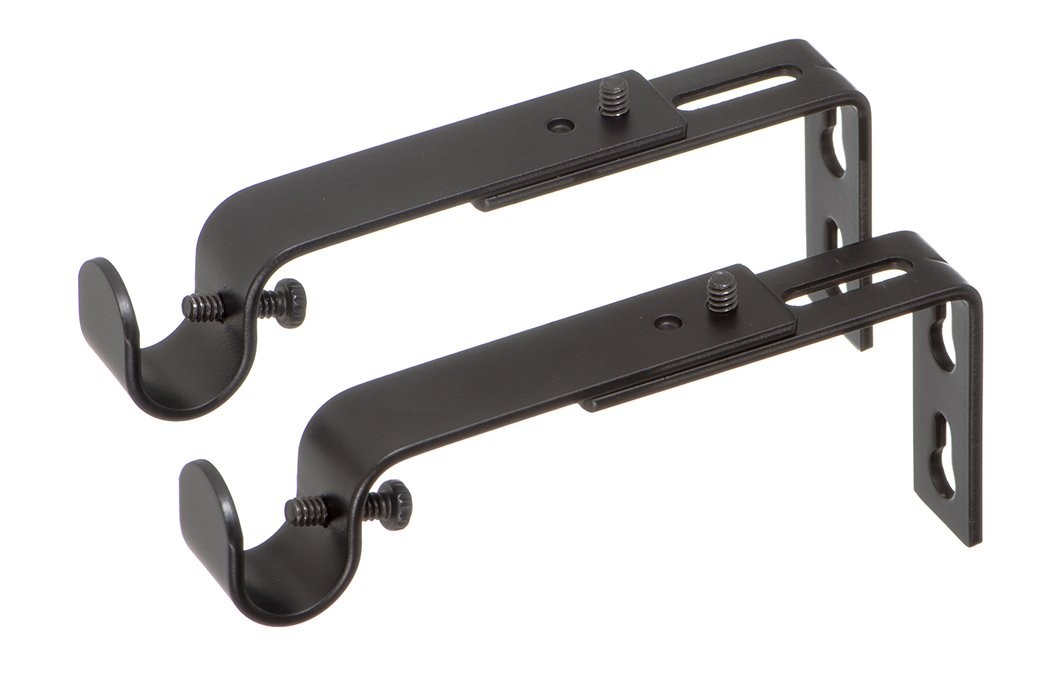 2 Pack Adjustable Curtain Rod Brackets for 1/2 or 5/8 Inch Rods Black