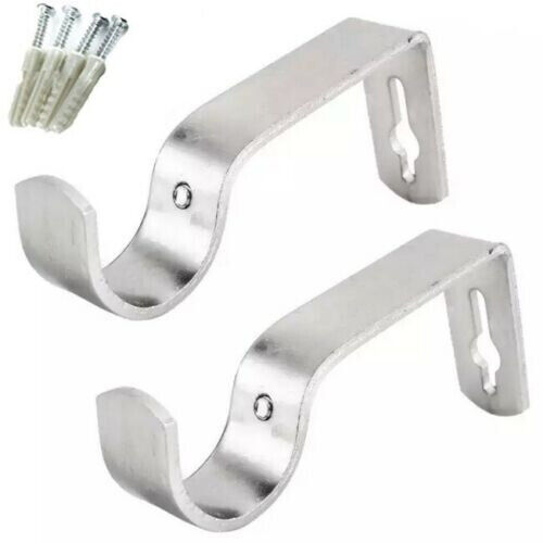 Metal Curtain Rod Rail Brackets Hooks Strong Pole Support Holder 2pcs – 19mm UK