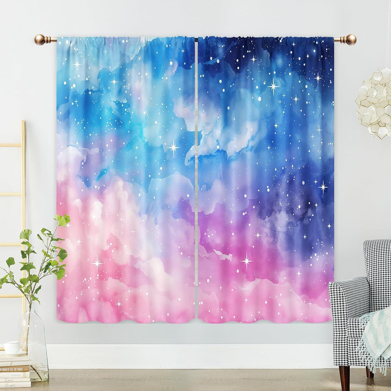 Blue Pink Galaxy Curtains for Bedroom 42Wx63H Inch Rod Pocket Kids Outer Space S