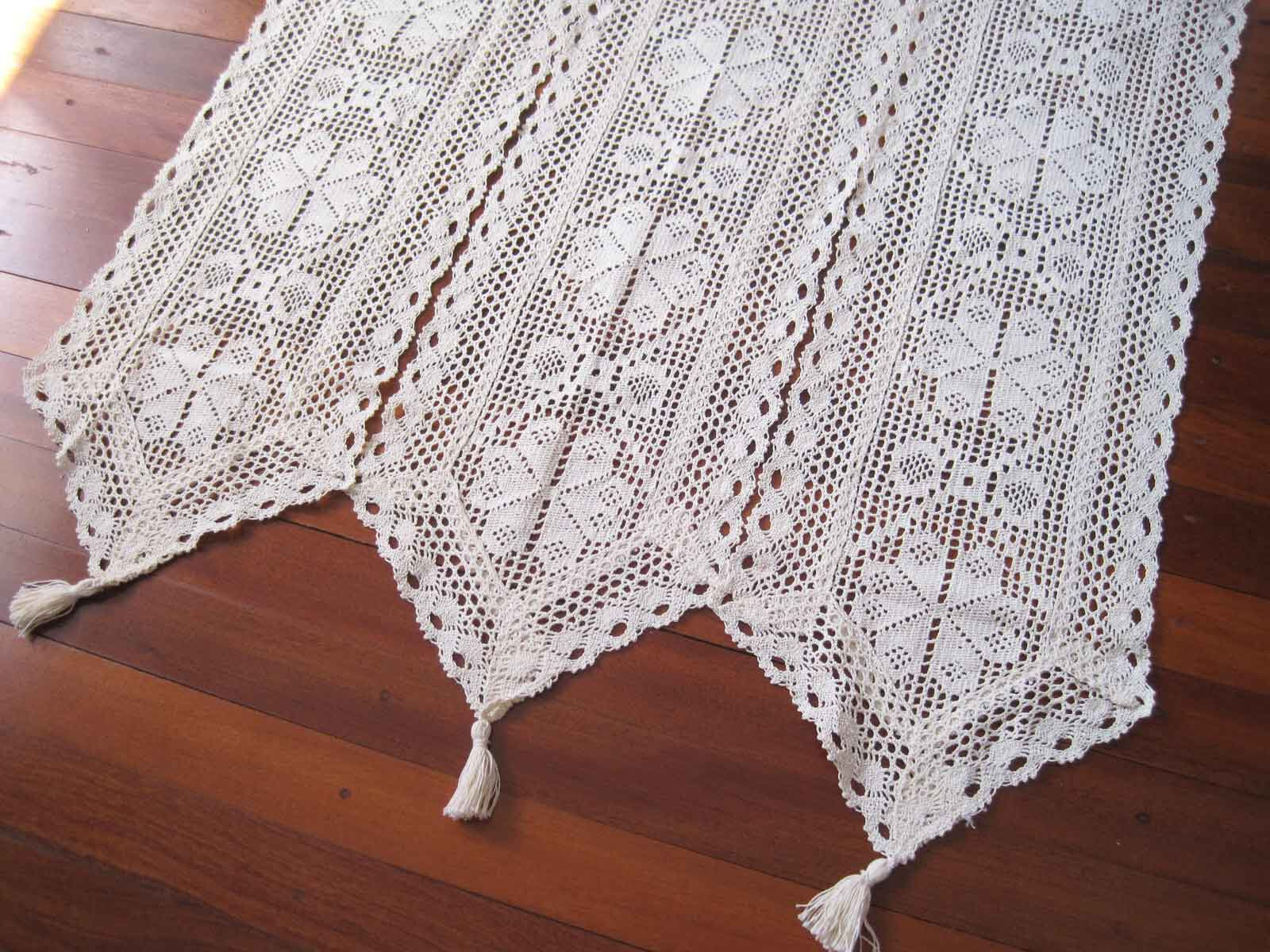 Again@Vintage Style 3 Panel Design Crochet Lace Braid Beige Cotton Door Curtain