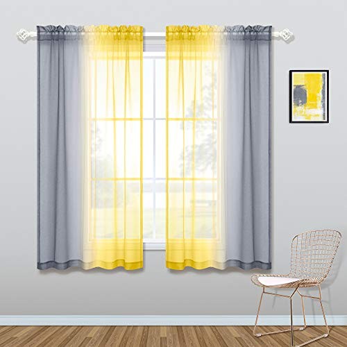 Kitchen Curtains Grey and Lemon Yellow Summer Decor Ombre 50×45 Yellow and Gray