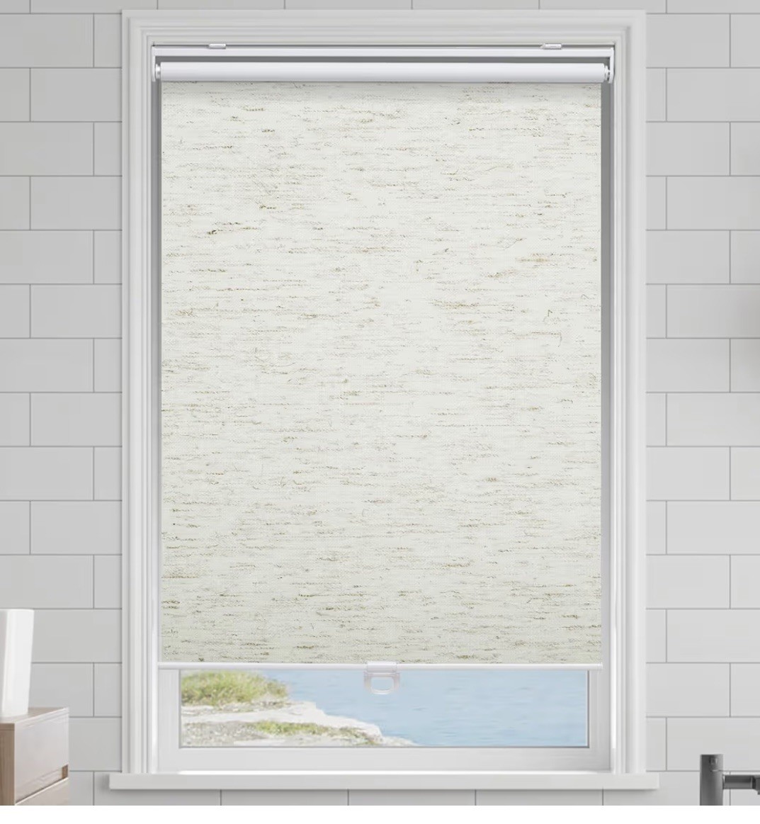 Cordless Blackout Roller Shades. Roll Up With Spring. Linen Cream. 64”W x 72” H