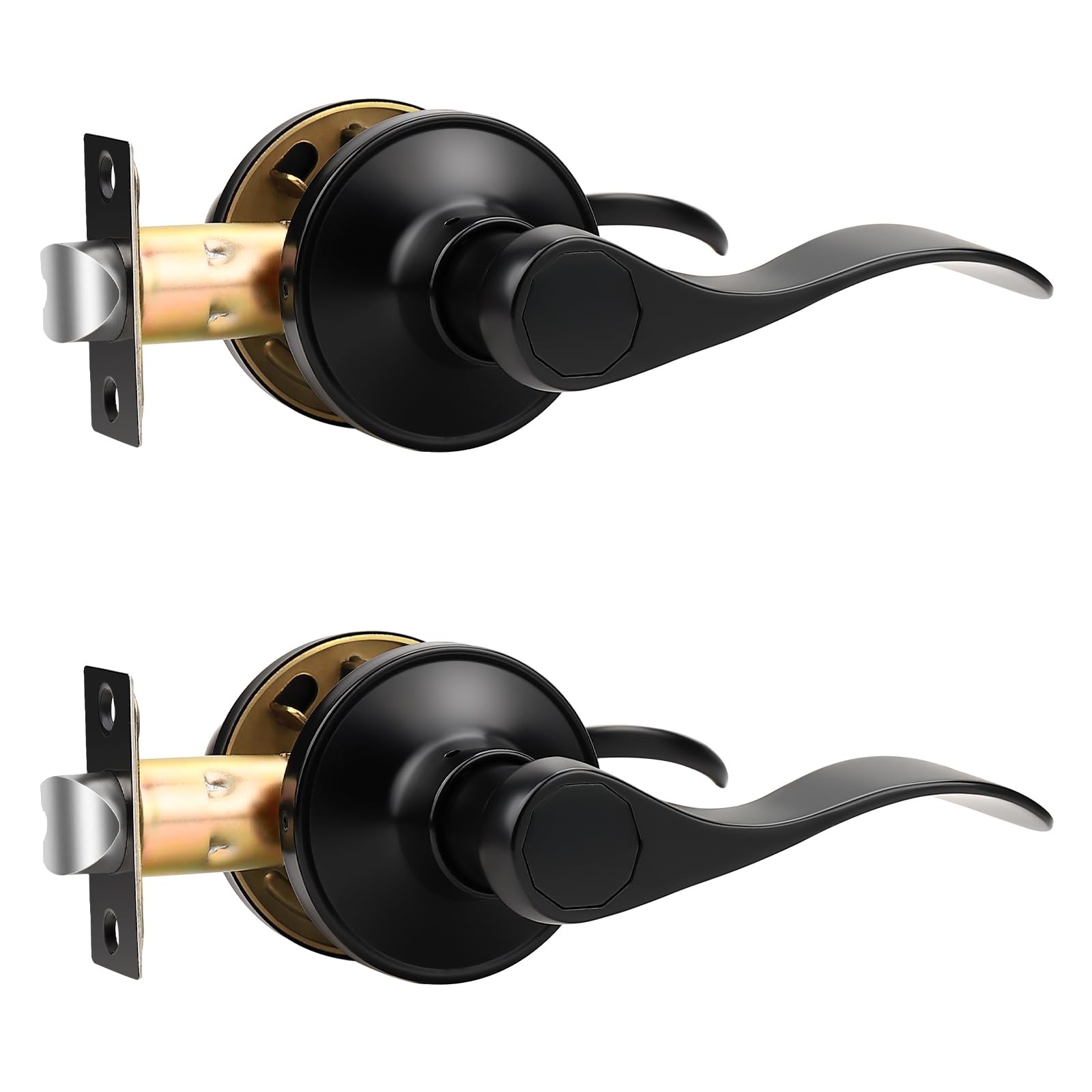 Knobonly 2 Pack Matte Black Pasage Door Levers Interior Door Handles For