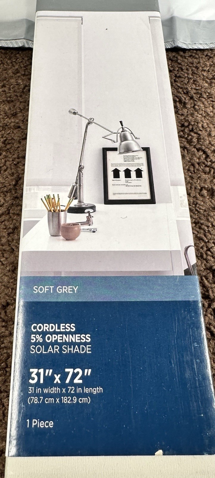 Light Filtering Roller Shades 5% Openness Solar Screen 32”W x 72″ H Grey (1279
