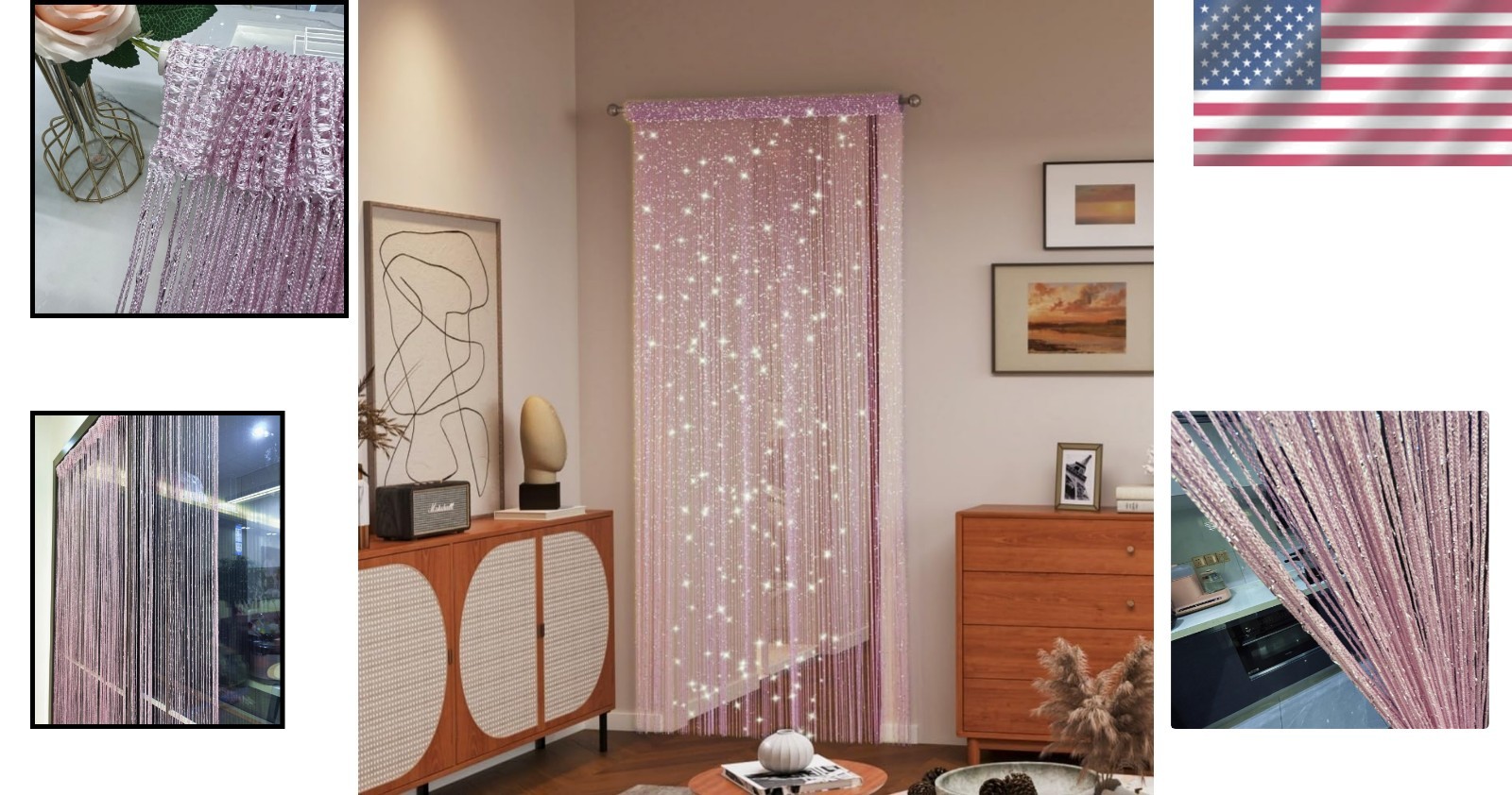 Romantic 100% Polyester String Curtain – Perfect for Weddings & Rooms 39.4×78.7