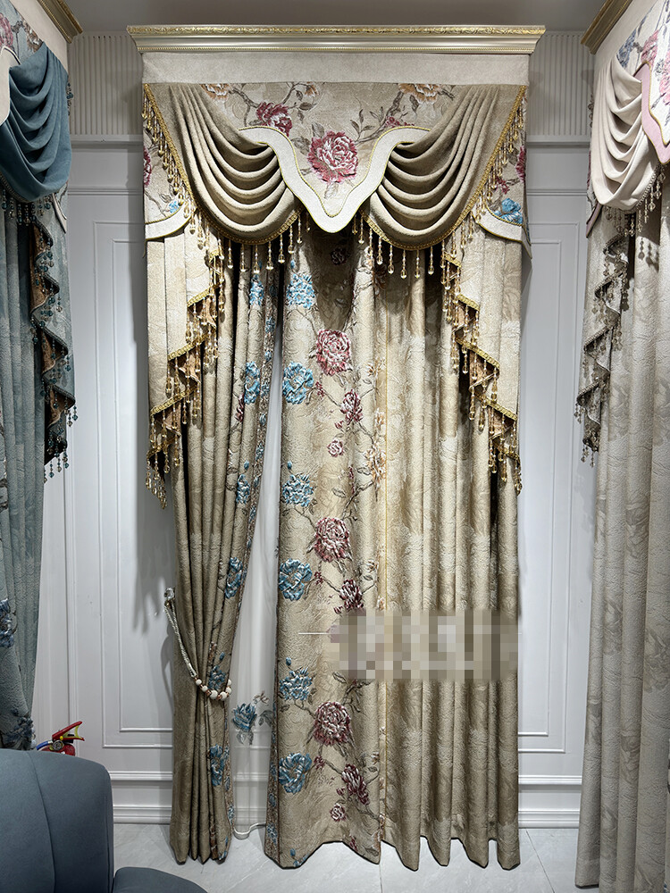 American rural jacquard relief coffee cloth blackout curtain valance drape C1572