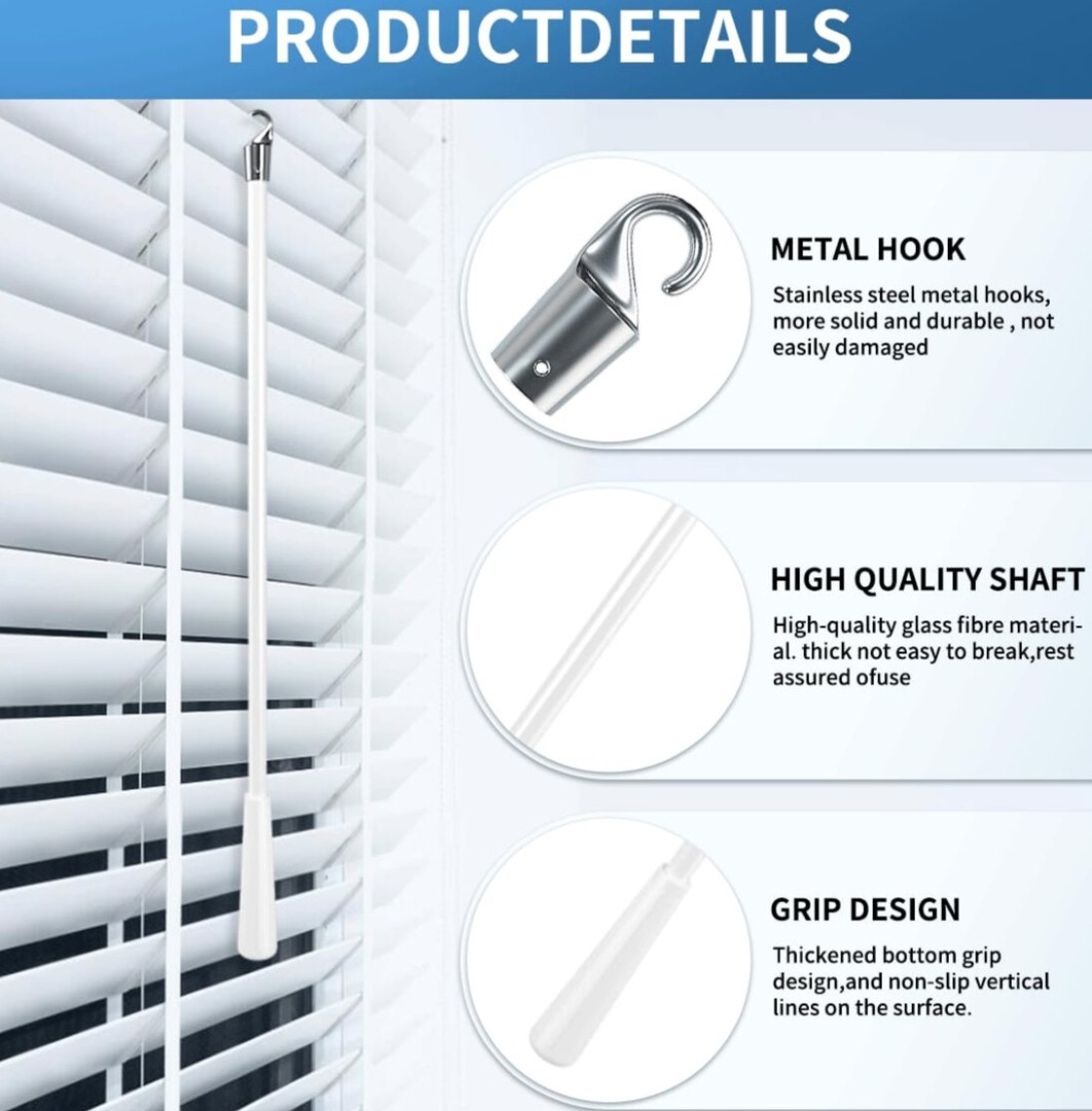 2 Pcs Blind Wand, Vertical Blinds Replacement Parts with Hook and Grip (17 in)