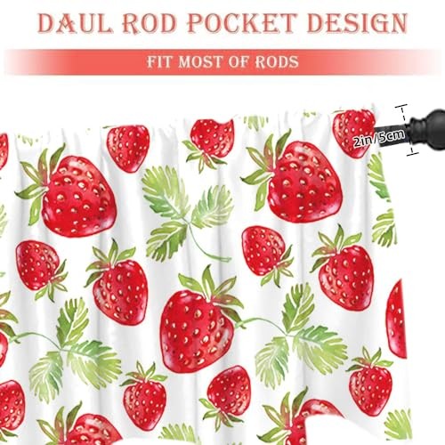 Red Strawberry Window Treatment Valance Summer Fruit Strawberry Window