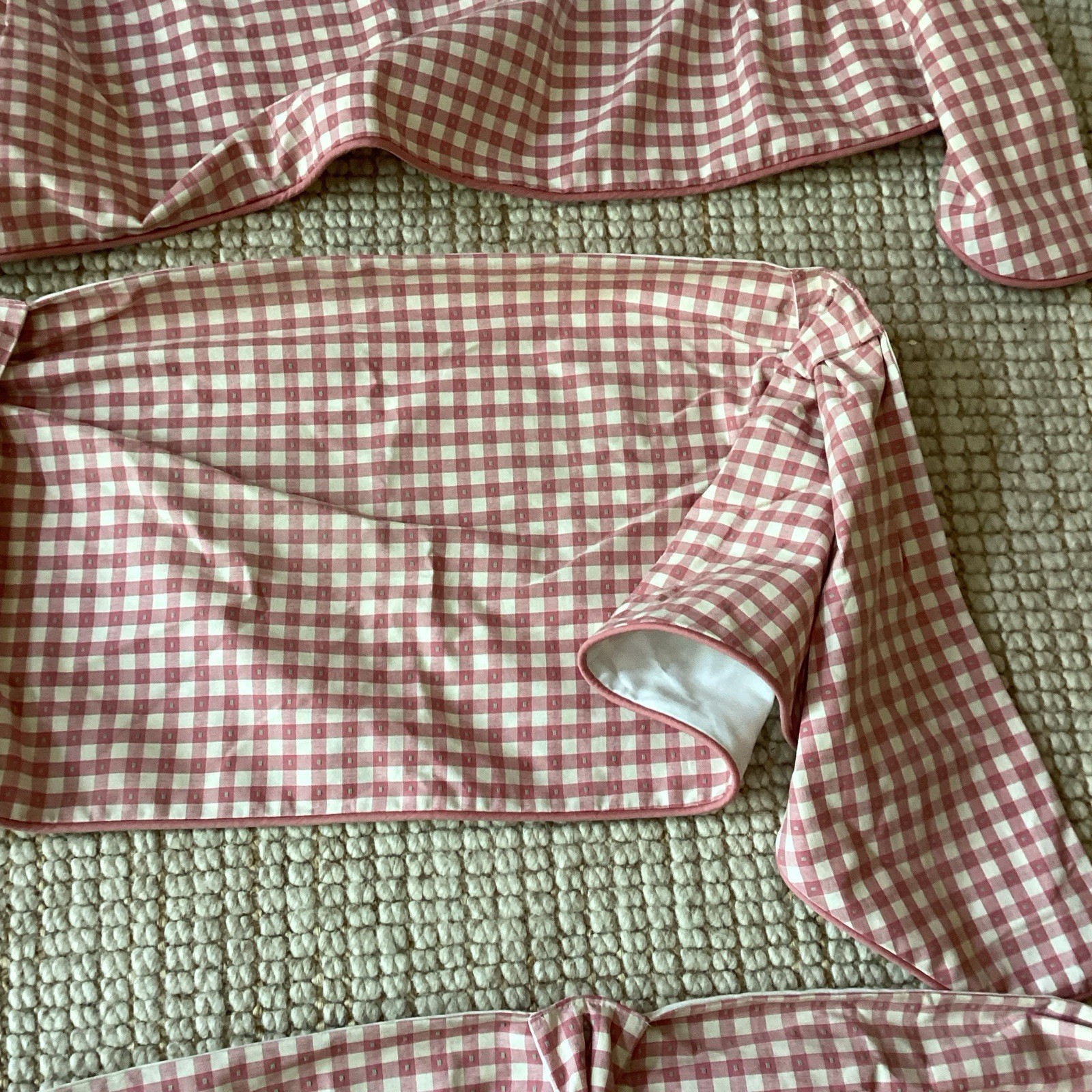 4 Custom Made Pink Gingham Window Valance Swag Lined Piping 14×54″ and 11×69″