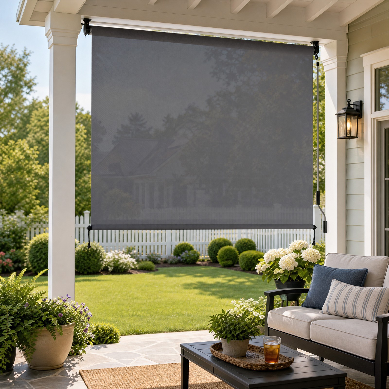 8ft (W) x 8ft (H) Outdoor Roller Shades 5% Openness Cordless Sun Roll up Shade
