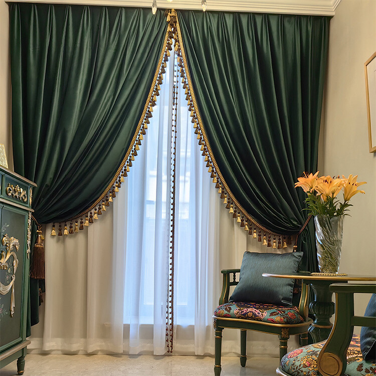 Custom Upscale dark green American velvet cloth blackout curtain drape C1878