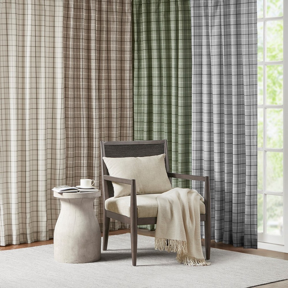 Plaid Rod Pocket and Back Tab Curtain Panel with Fleece Lining Brown 50×95″