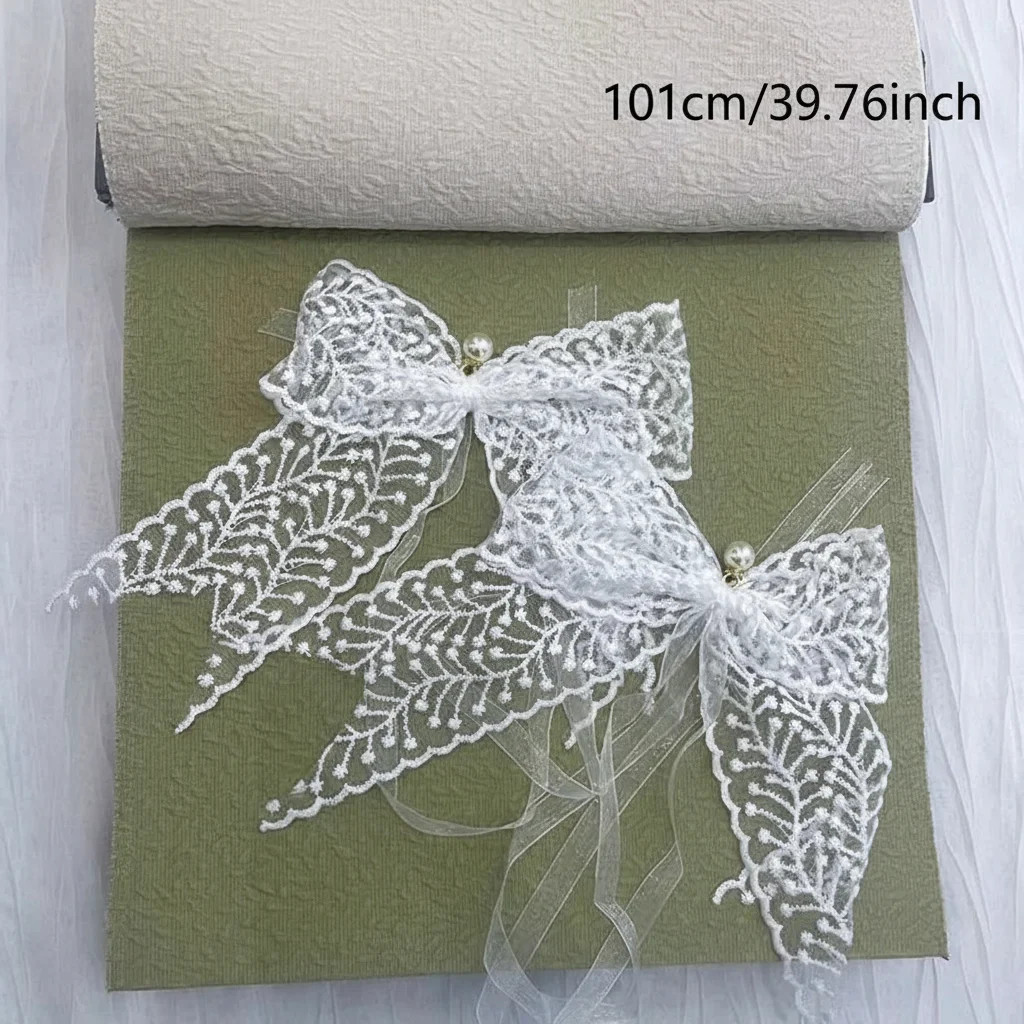 2Pcs Minimalist White Bow Curtain Ropes with Pearls – Multi-Use Ties for Sheer/