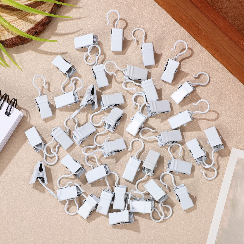 40Pcs Multi Functional White Curtain Clips with Hooks for Home Drapes Display