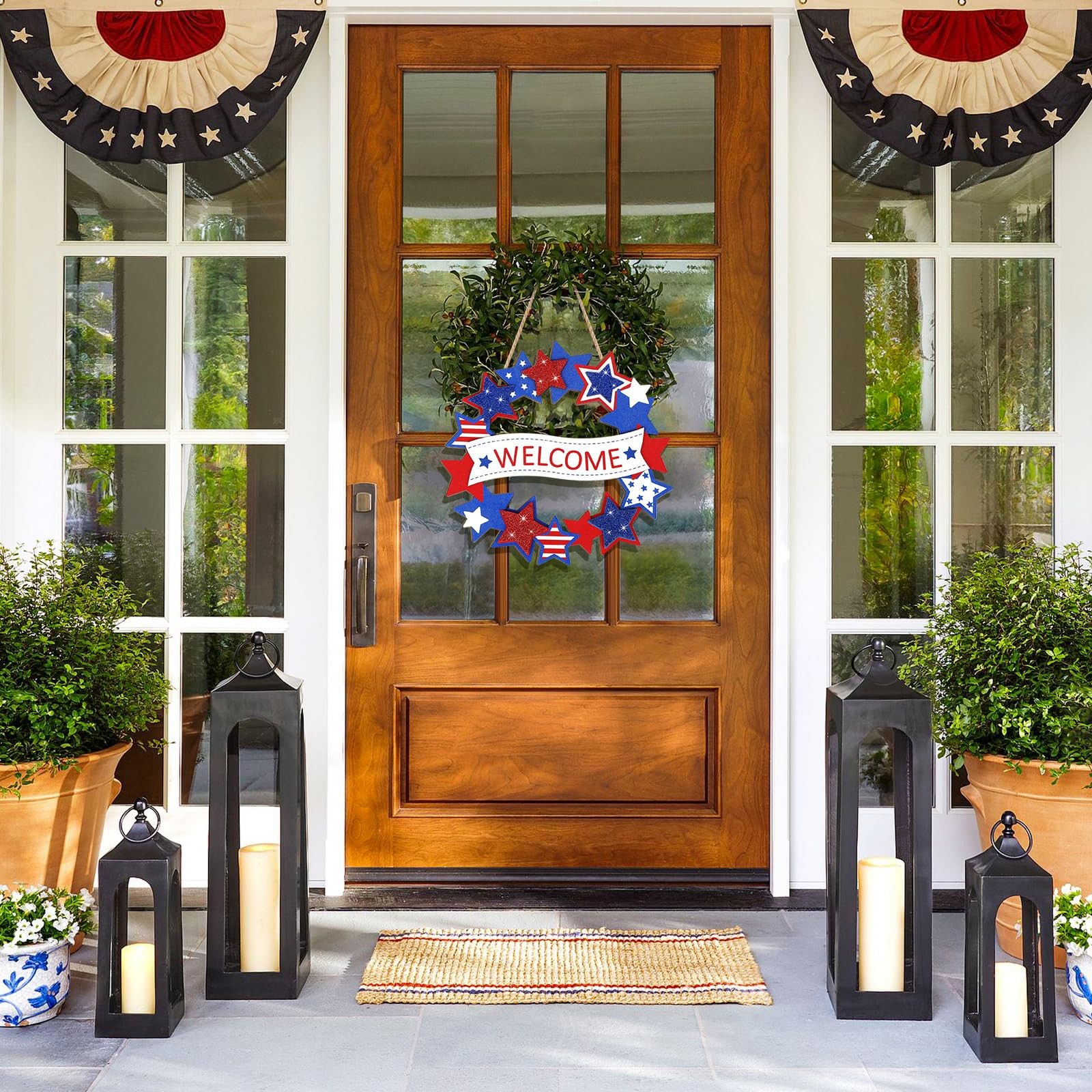 Wooden 4th of July Decoration Door Wreath for Front Door Sign Star Wall Signs, Q