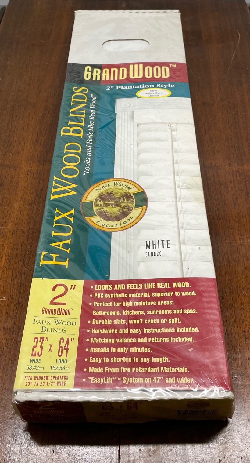 GrandWood Faux Wood Blinds 2″ White 23″ x 64″ Corded ~ Easy Install ~ Durable