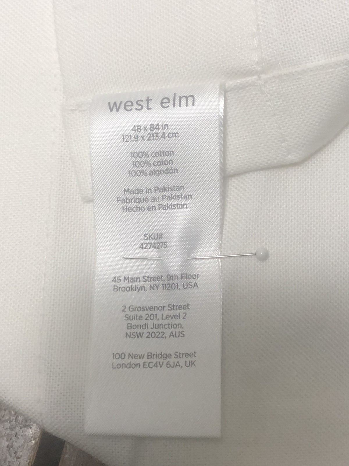 West Elm Unlined Single Curtain Panel 1Pc 48×84″ Off White Solid NWOT