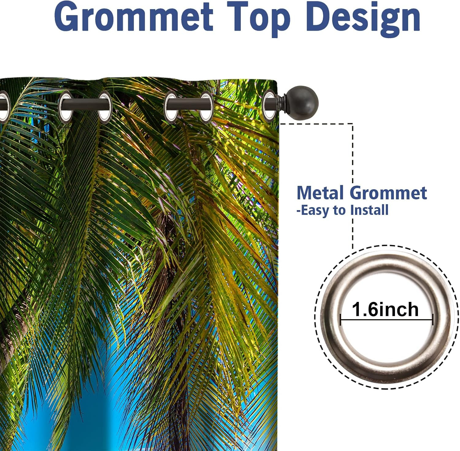 Ocean Palm Tree Blackout Curtains 84 Inch Tropical Beach Window Drapes Set