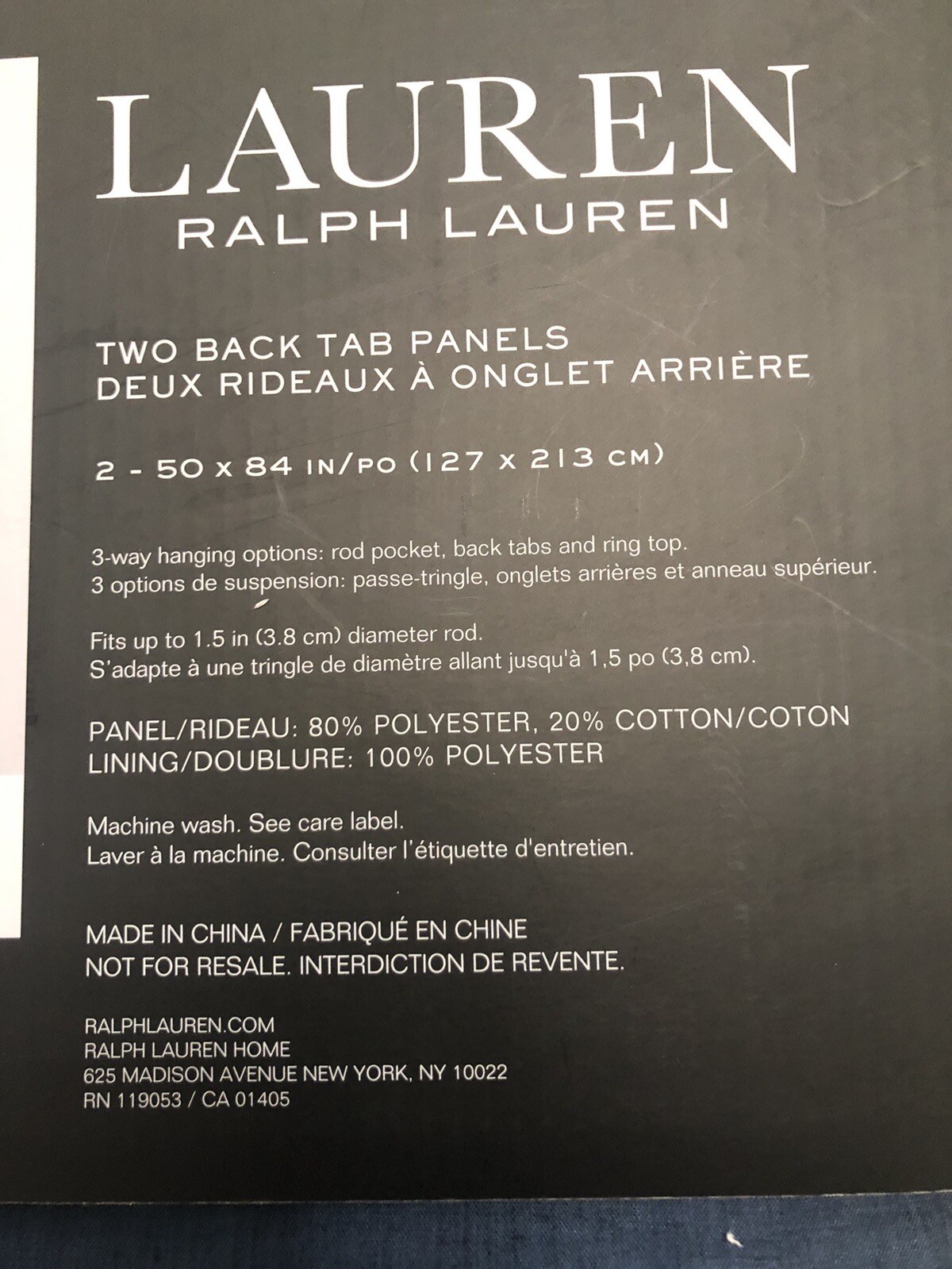 Ralph Lauren Two Back Tab Panels 50” X 84” 100% Blackout Fully Lined INDIGO BLUE