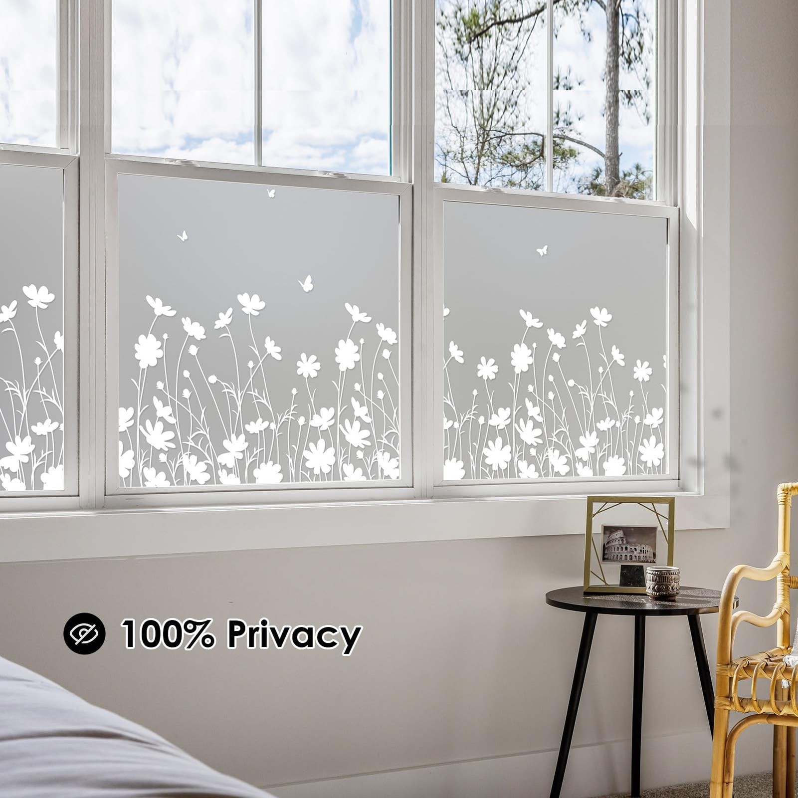 DKTIE Window Privacy Film Flowers Pure White Pattern Stained Glass Window Fil…