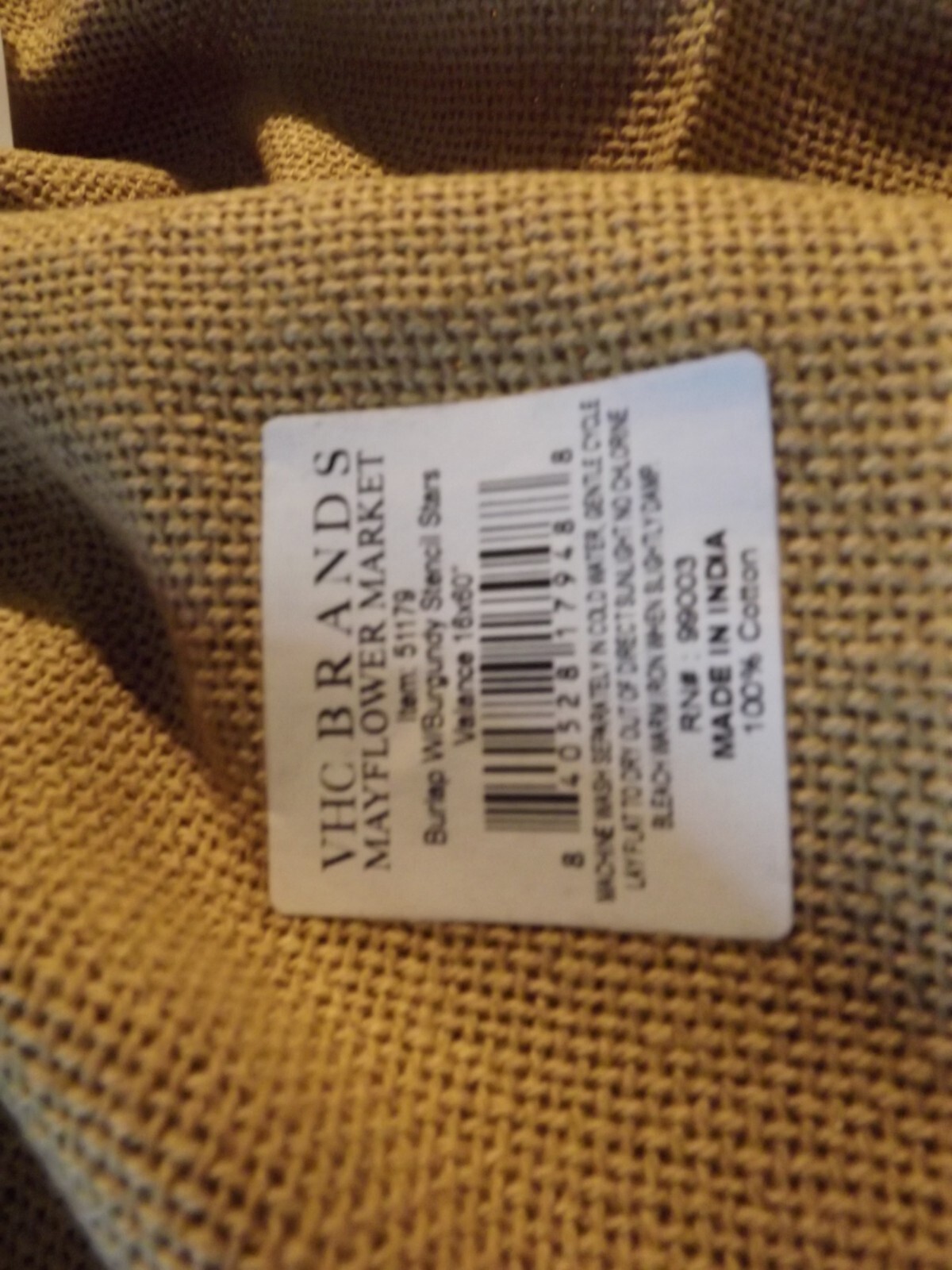 new Primitive BURLAP w/ BURGANDY STARS Valance FARMHOUSE COUNTRY 60″W NIP