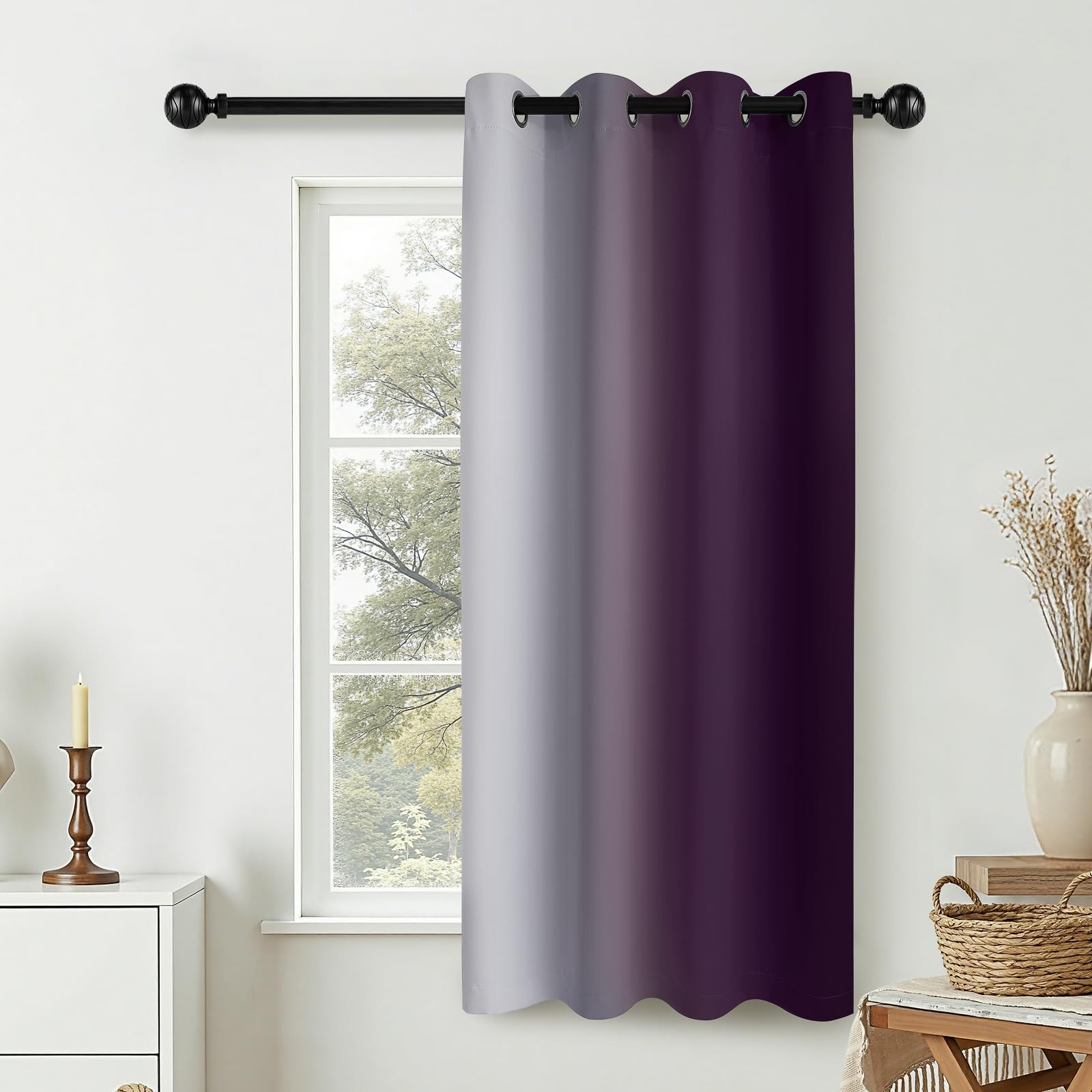 Curtains & Drapes Ombre Purple Gradient Drape 63 inch Long 1 Panel,Grommet Ro…