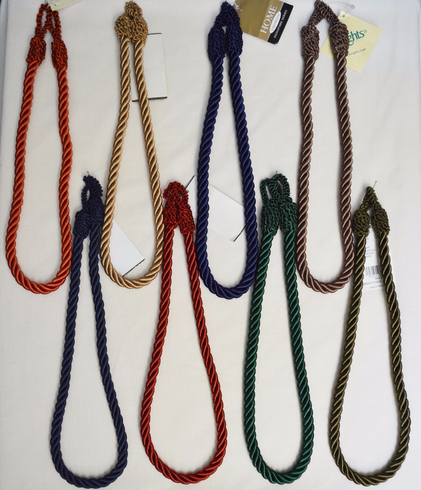 Curtain & Chair Tie Back -24″spread rope – ~3/8″ wide -18 colors to choose from!