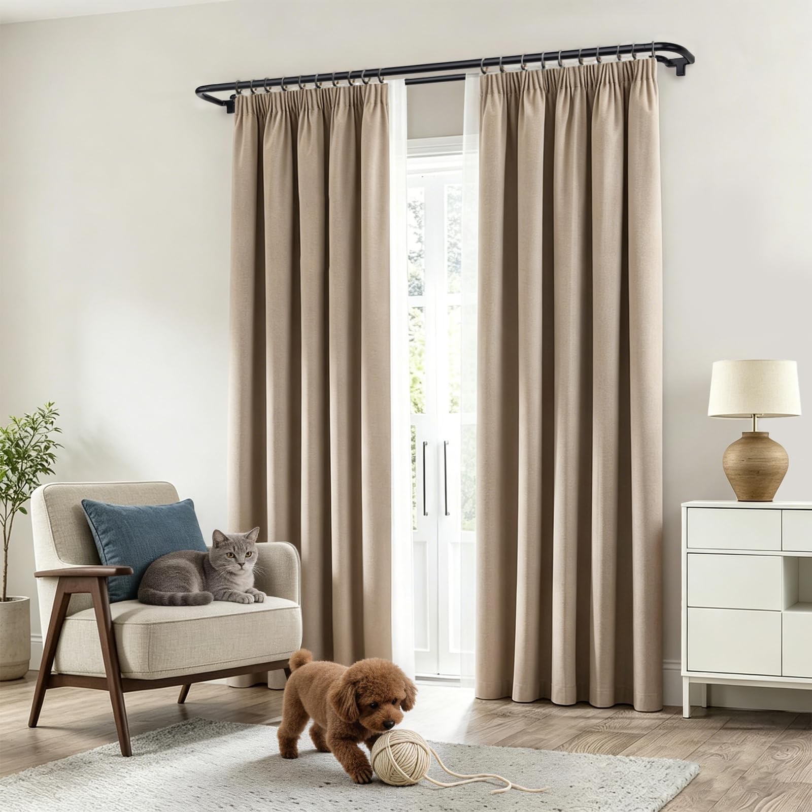 Blackout Double Curtain Rods for Windows 32 to 86 Inches, Black