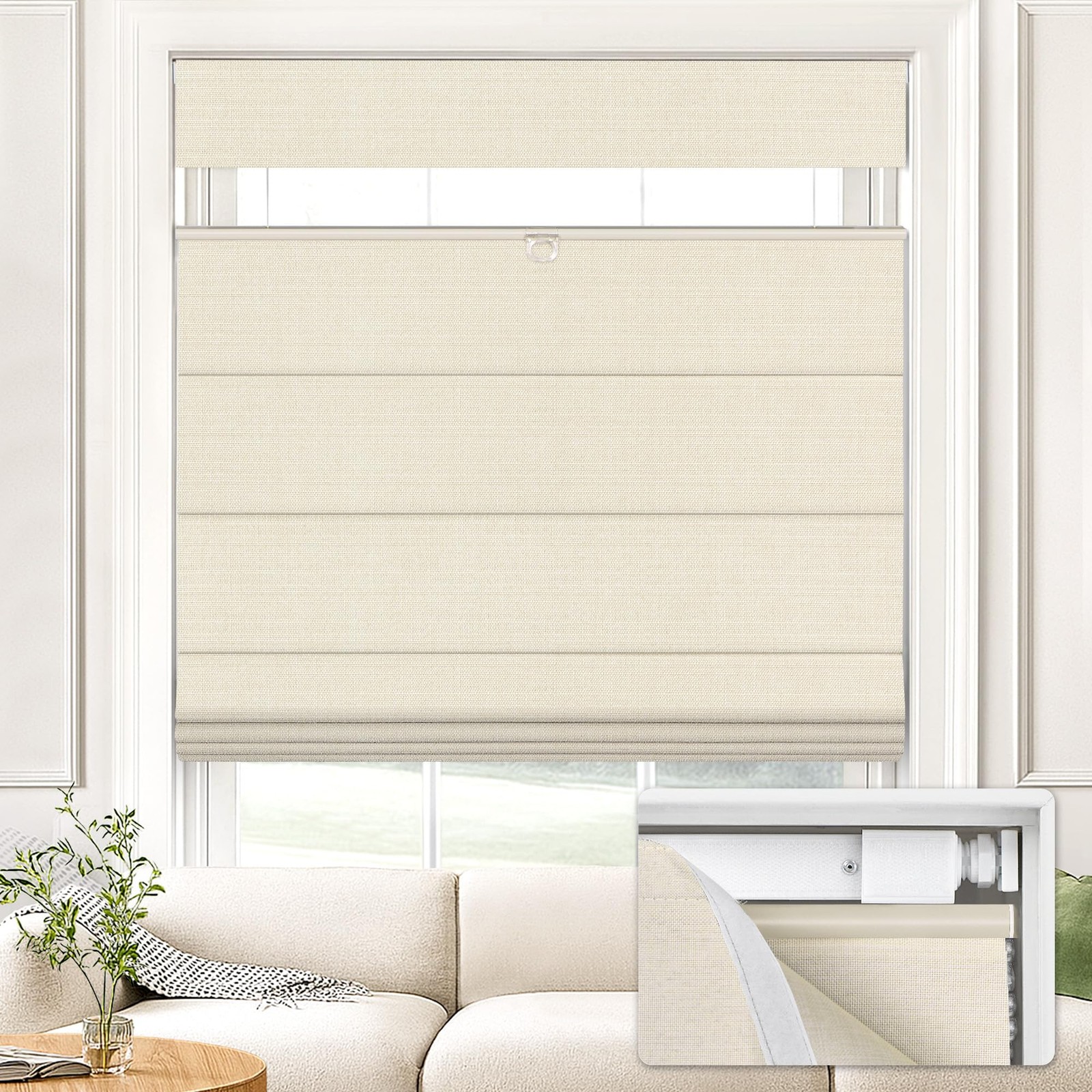 Unishades No Drill Top Down Bottom Up Roman Shades For Windows 35 W X 64 H Beige